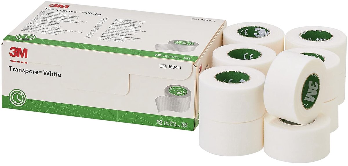 Transpore tape 12 rollen - witte kleefband - goede hechting - ideaal voor medische toepassingen - ShopVlot