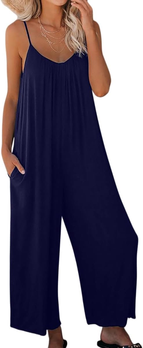Tuinbroek voor dames, losse en casual jumpsuit met bandjes en zakken, tuinbroek voor dames, wijde pijpen, jumpsuit met zak, casual, los, zomer, romper, mouwloos