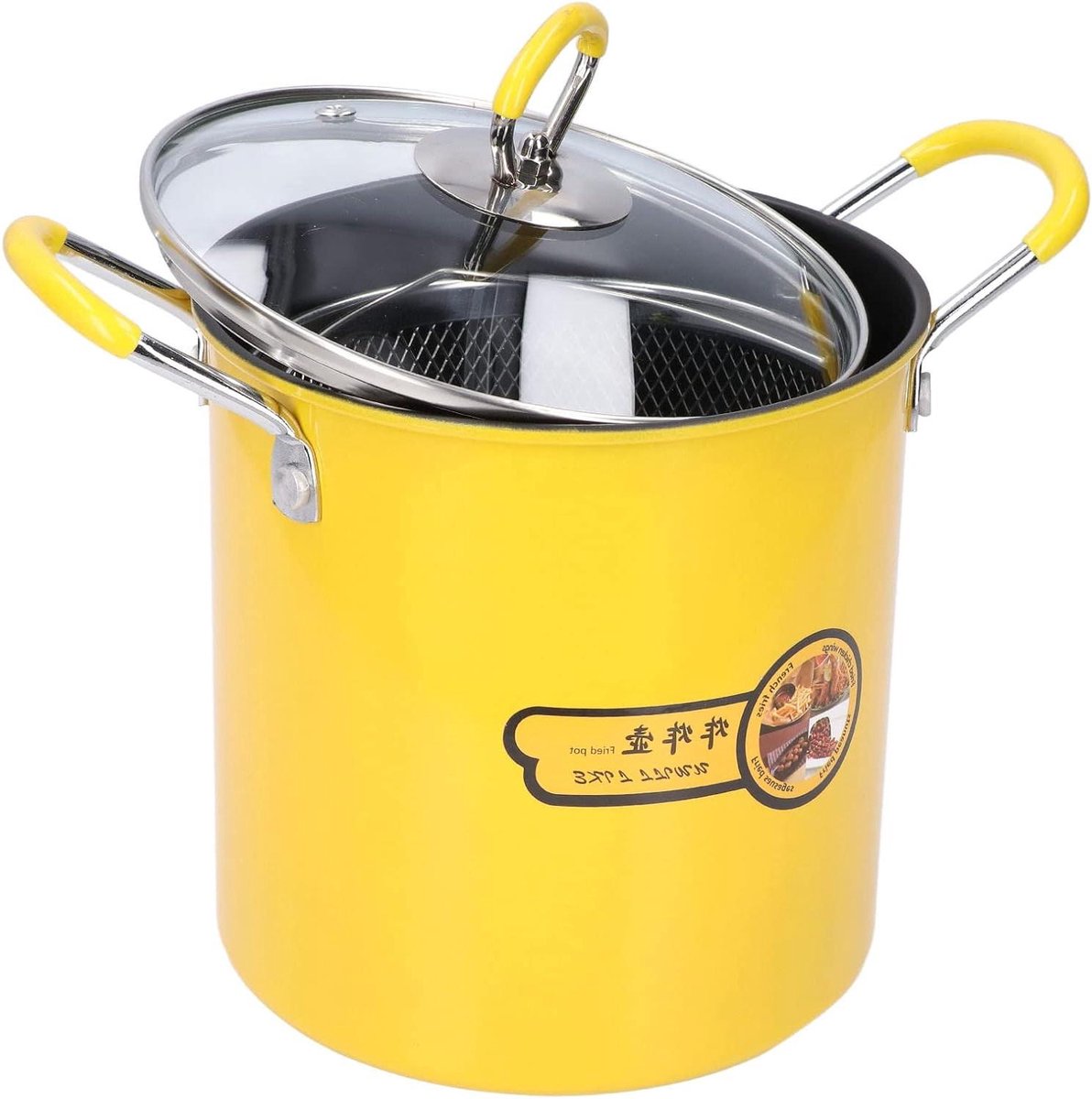 Mini Frituurpan - Friteuse Pot - Thuis Frituren - Verhoogd Potlichaam - 3L - Geel