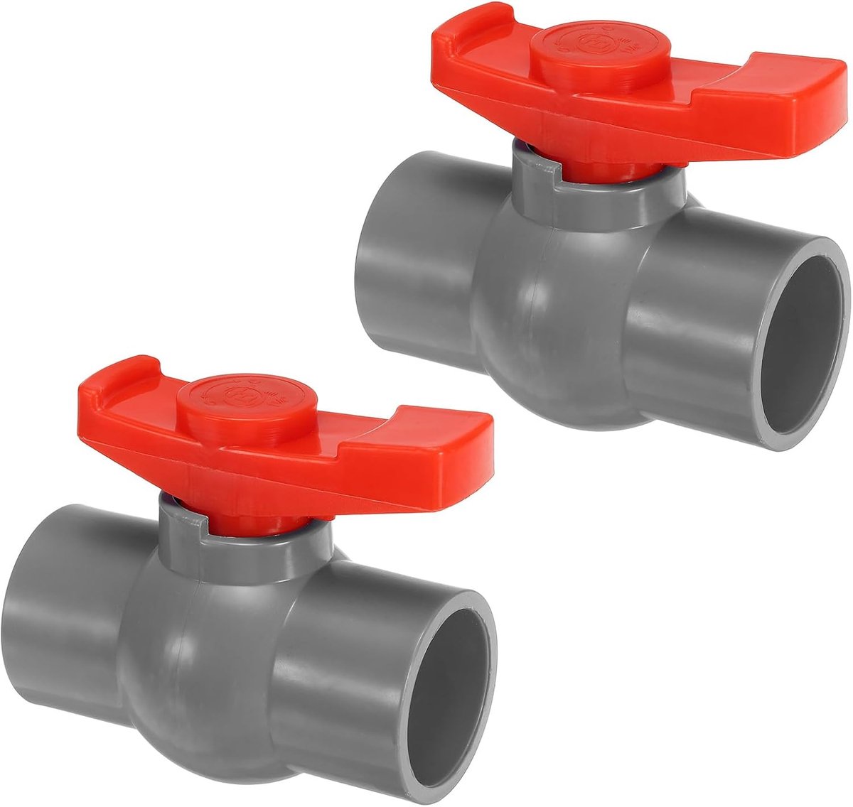 40 mm ID-kogelkraan, 2 stuks PVC-dopsleuteltype afsluitklep met eenvoudig te draaien handvat voor waterstroomregeling, grijs/rood