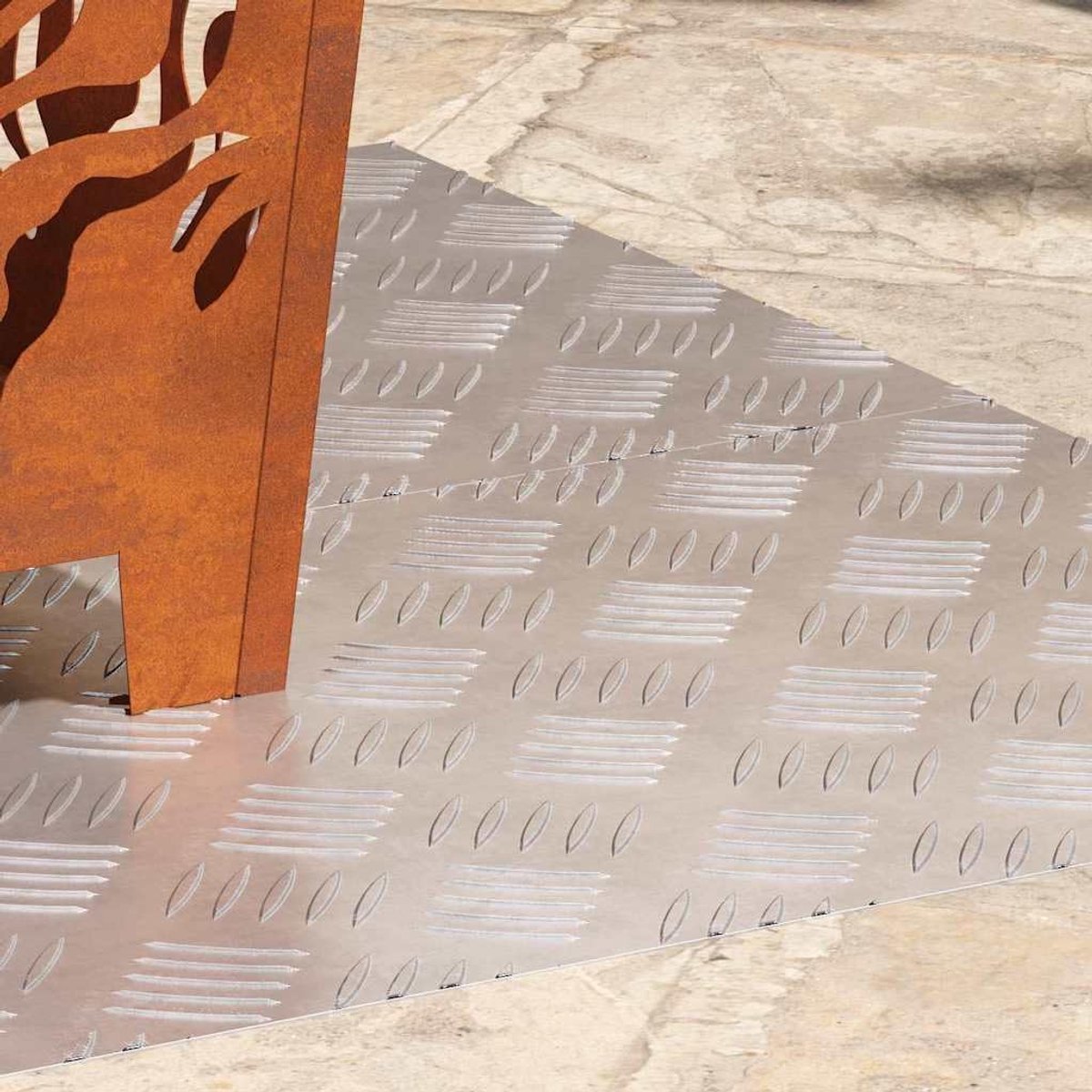 Trap Treden 2 Stuks 100x40 cm Zilver | Checkerplate ontwerp, antislip, voor binnen en buiten, duurzaam, eenvoudig onderhoud