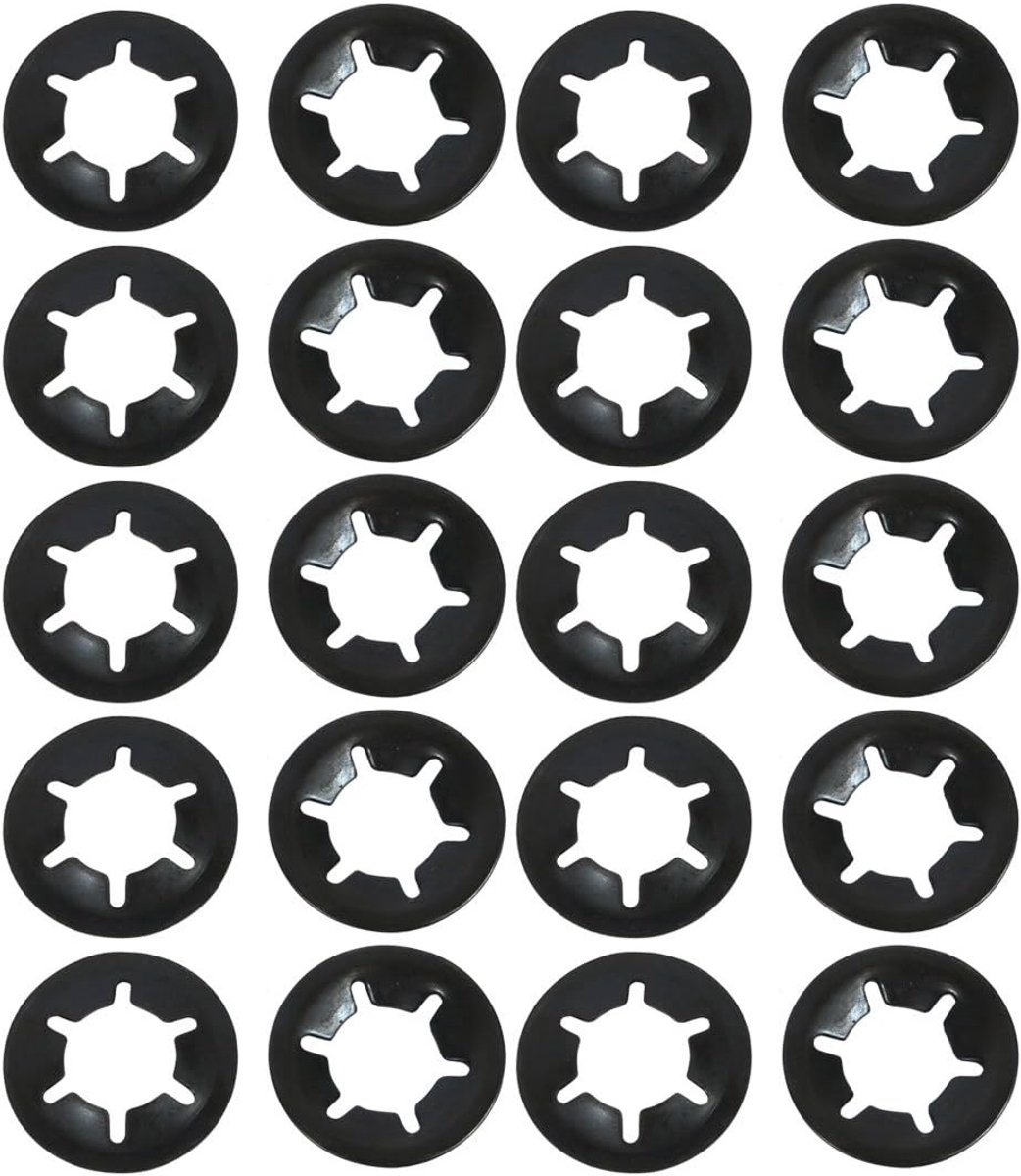 Sourcing map Borgschijf M10 x 20 mm 65 Mn binnenvergrendeling tanden ster zwart oxide afwerking schuifregelaar V-clips bevestiging 20 stuks