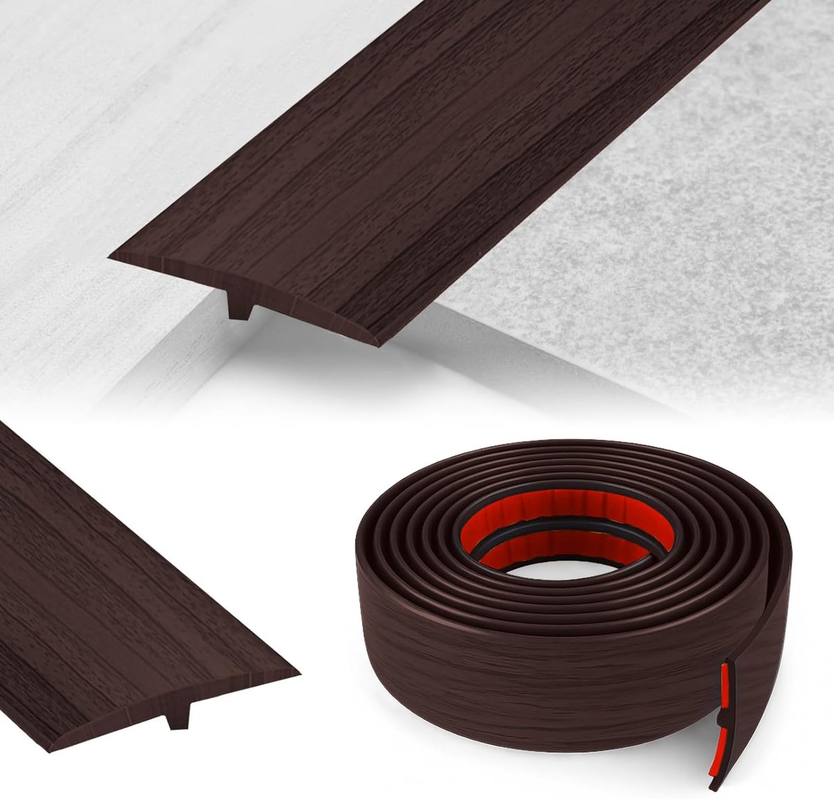 T-profiel, overgangsprofiel, zelfklevend, deurdrempels, lijst, overgangsprofiel, wordt gebruikt voor gewrichten tussen twee etages (Zwart noten, 5 cm x 3 m)