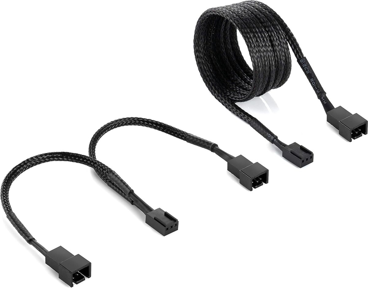 3-pins Fan Kabel Set (15cm Y-kabel (1x Connector naar 3-pins / 2-pins Connector (m/v) + 90 cm Verlengkabel) Aansluiting van Processor & Fans op Moederbord