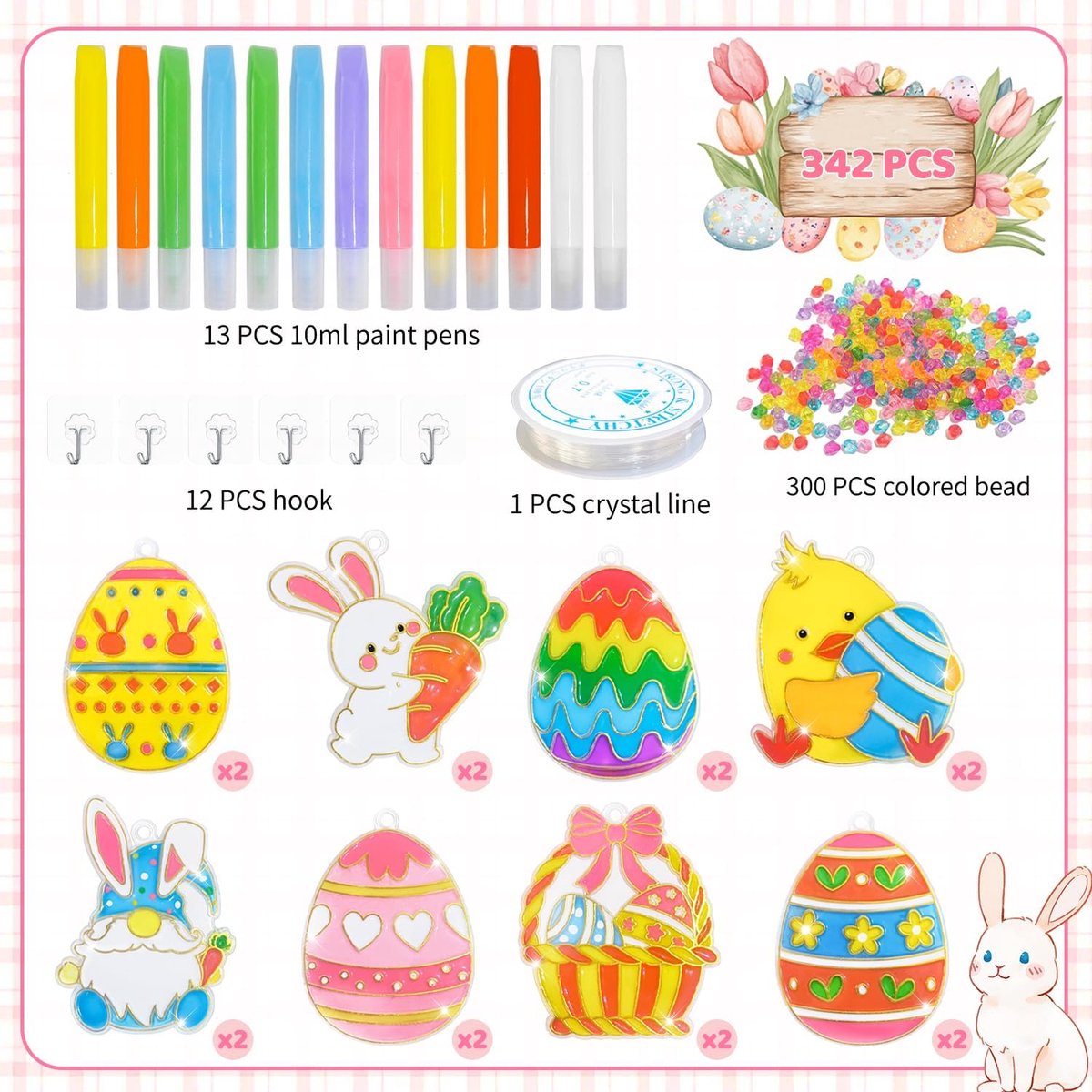 voorjaar Pasen, 342 stuks, knutselset voor Pasen, raamafbeeldingen, lente, feest, cadeau, paasdecoratie, raamafbeeldingen, paasdecoraties