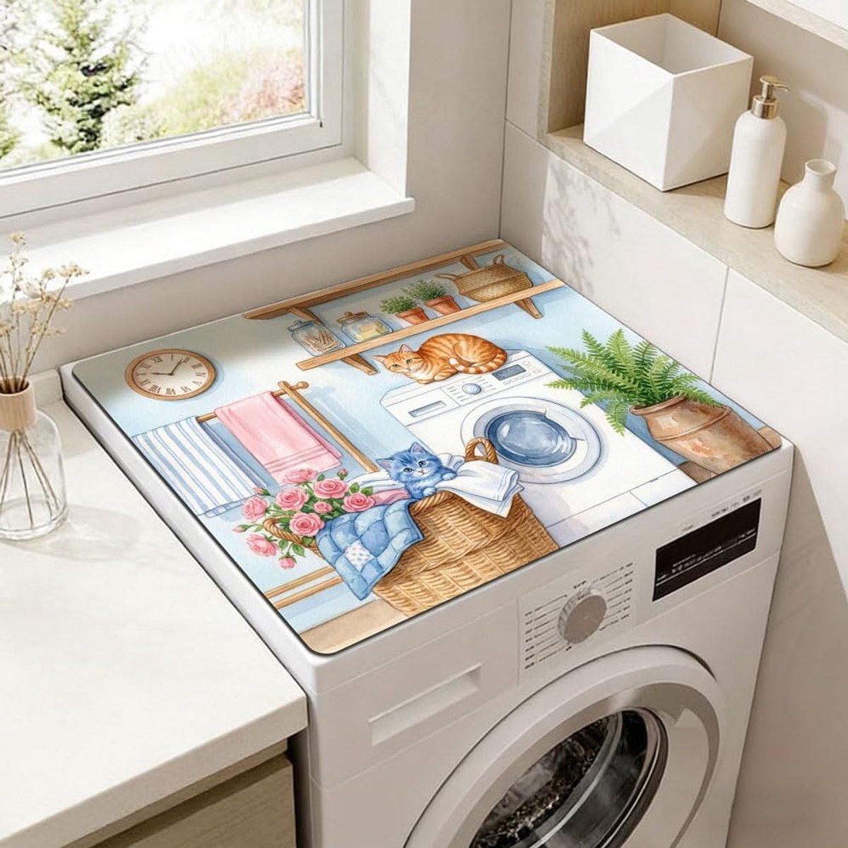 Ginger Kat Wasdroger Stofkap Mat Voor Top Bloemen Planten Wasmachine Stofkap Pad Sneldrogend Absorberende Antislip Covers voor Wasruimte Keuken Badkamer 60x50cm