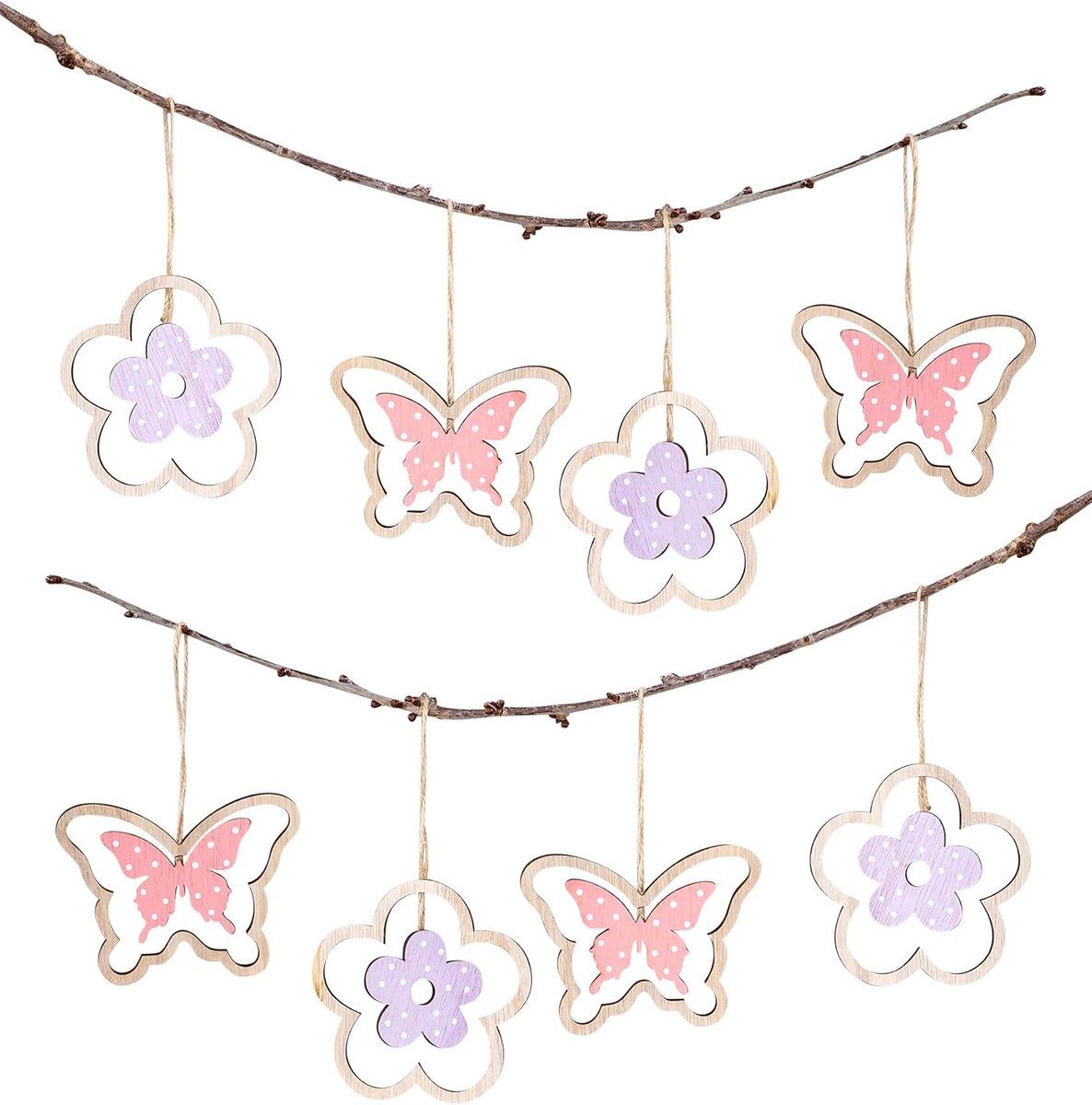 Set van 12 houten vlinders hangers bruin natuur decoratieve hangers lente Pasen paasstruik decoratie paasdecoratie