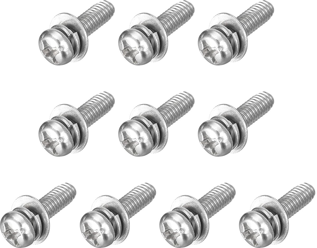 M3 x 10 mm 304 roestvrij staal Phillips Pan Head machineschroeven bouten gecombineerd met veerring en sluitringen 10 stuks