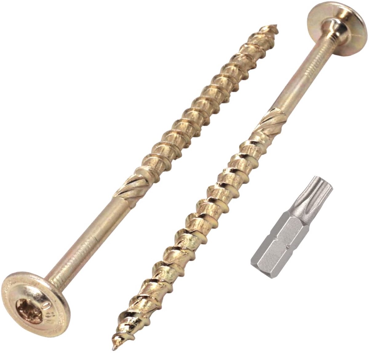 (Pack van 10 stuks) verzinkt staal 8,0 x 140 mm gele houtschroeven, torx-kop, wafelkop, houtschroeven, gedeeltelijk schroefdraad (10, 8,0 x 140 mm)