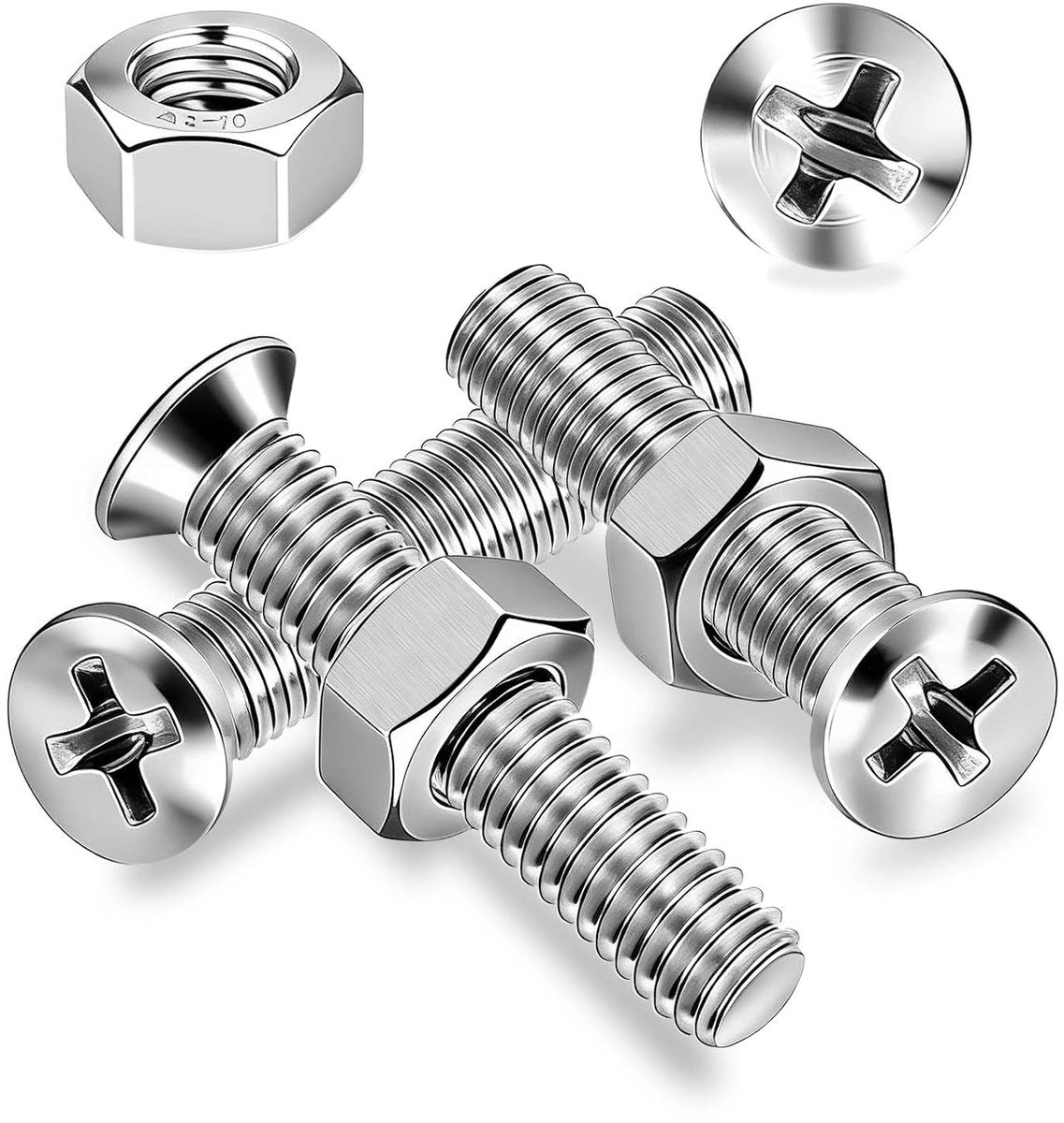 x 30 mm schroeven roestvrij staal, 50 stuks verzonken kopschroeven M4 kruiskop schroeven metalen schroeven schroefdraadschroeven verzonken schroeven machineschroeven met moeren voor