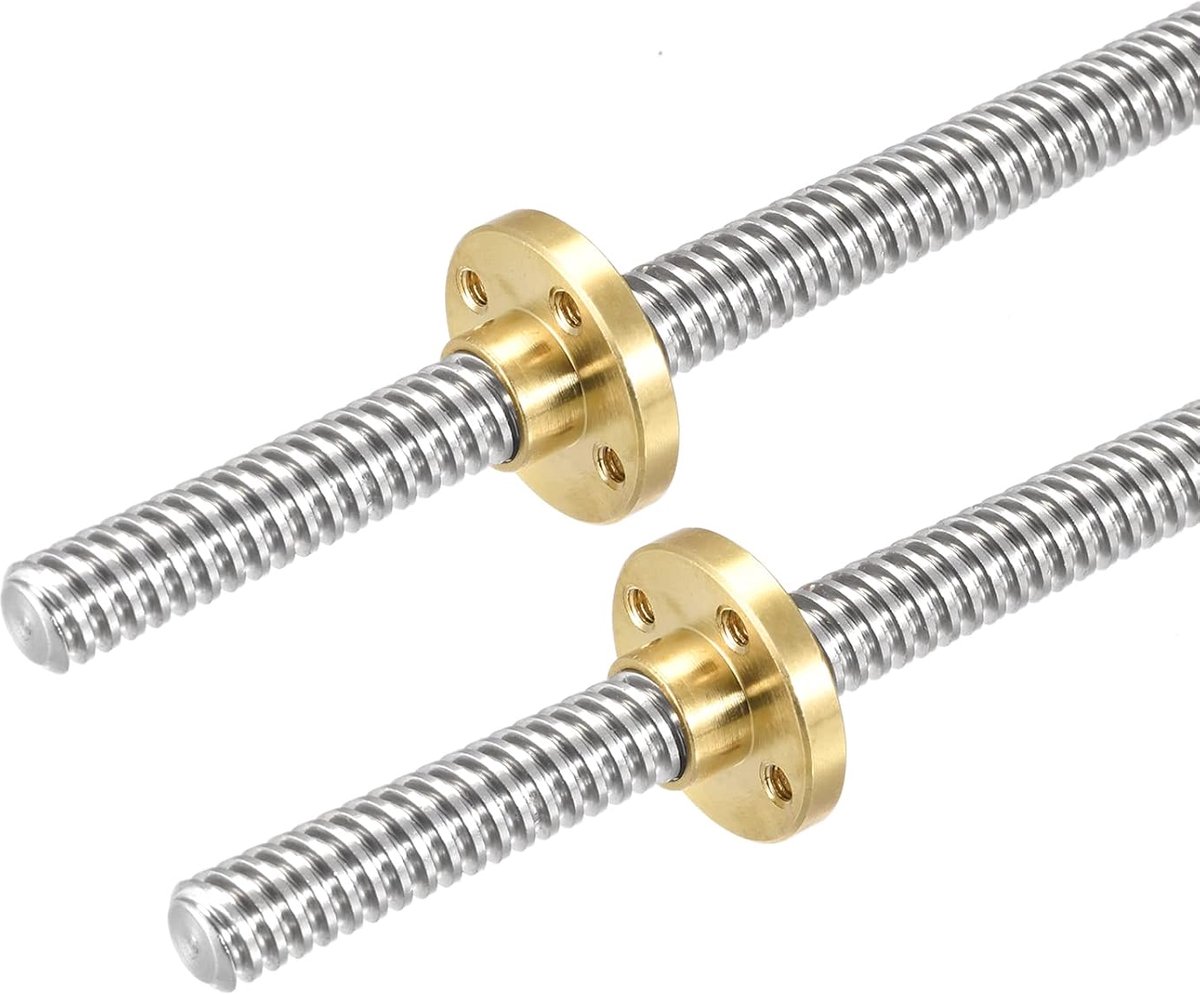 2 stuks 150 mm volledige schroefdraad stang T8 x 4 mm met schroef met messing moer voor 3D-printer CNC-machine