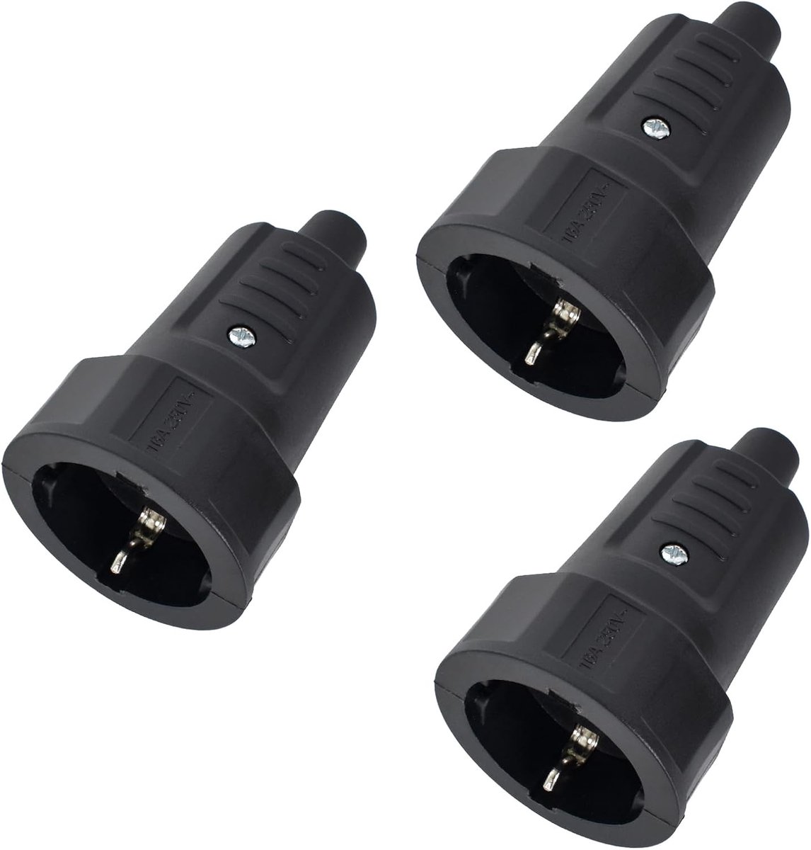 3 stuks Schuko -connector koppelingsset, beschermend contactrubber met knikbeveiliging, Schuko koppeling IP44 Protection Class