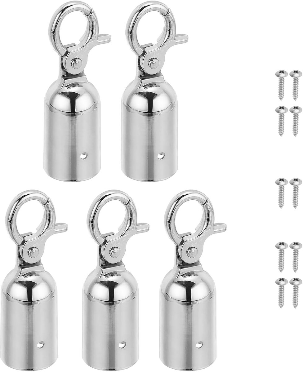 1,3 x 3,9 inch koordstopper voor zuiger, verpakking met 5 capsules voor koordbarrier, koordstopper, klikhaak voor menselijke controle, verdeler, staart, zilver