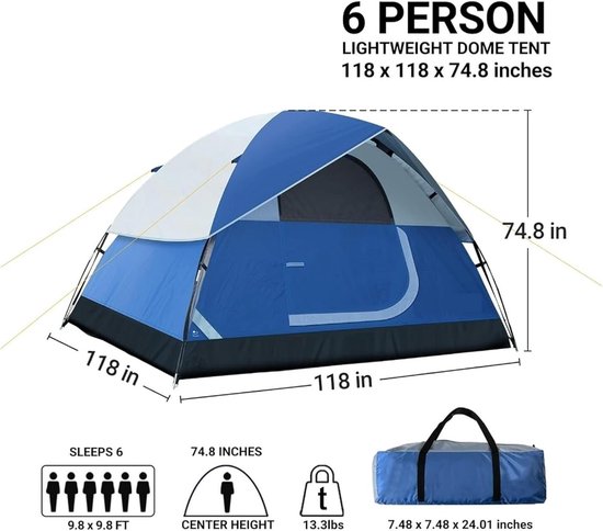 camping tent 6 Person Family Dome Tent Easy Set Up For Camp Outdoor van Camping — afbeelding 2