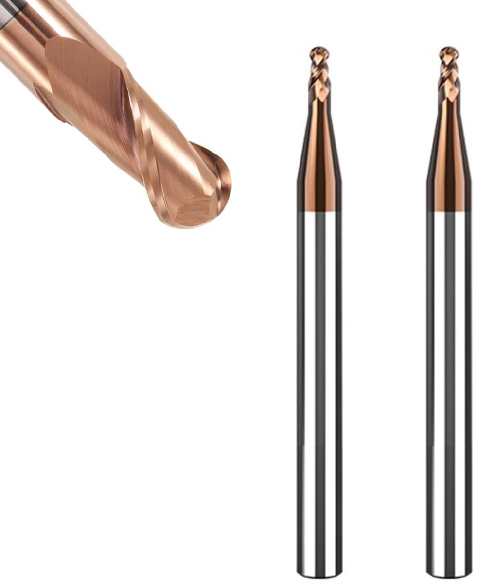 2 stuks VHM-radiusfrees ballnose frees - Ø2mm, AlTiN-coating HRC 55, hardmetal ballnose frees, 2 tanden CNC-graveerfrees voor metaal