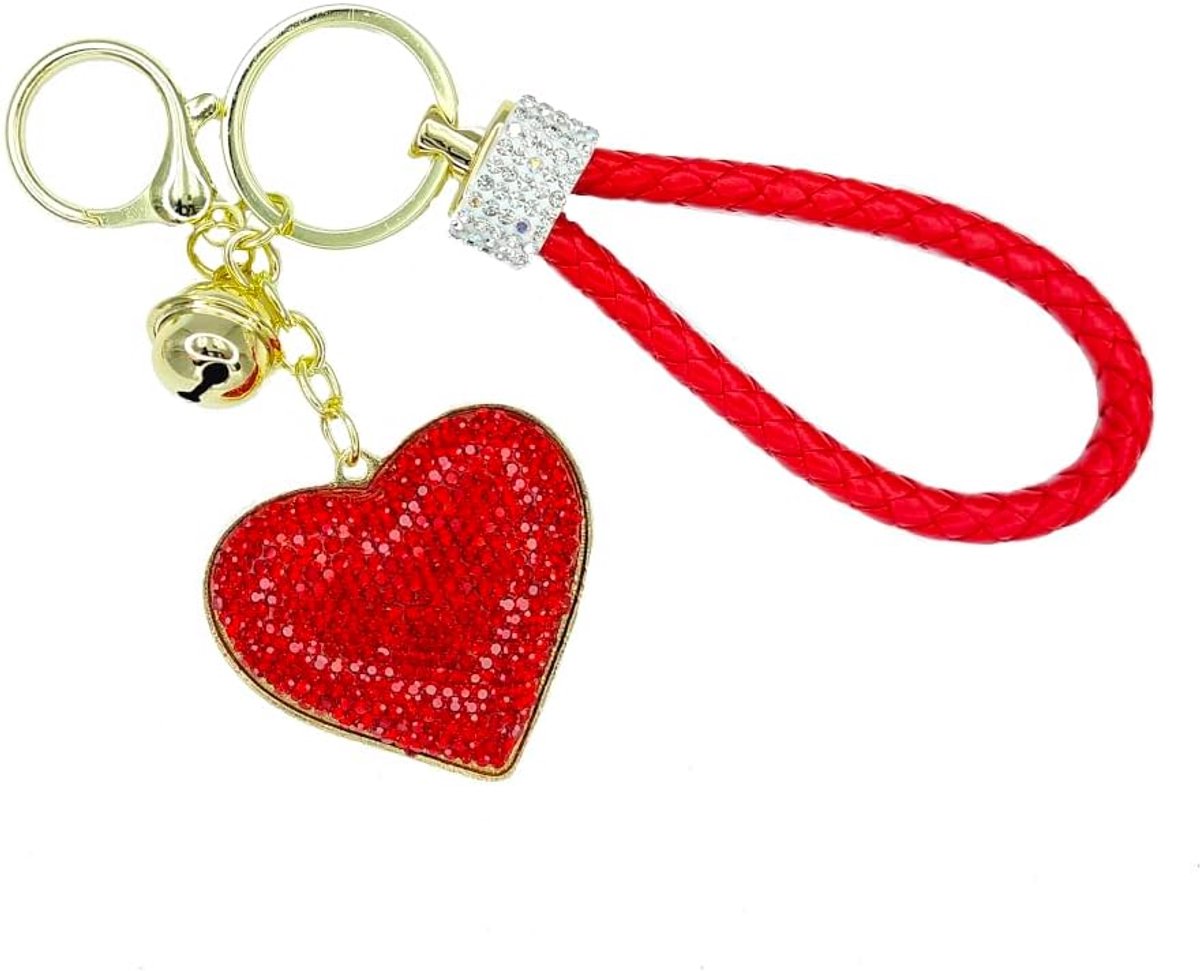 Sleutelhanger in hartvorm met strass. Sleutelhanger met karabijnhaak en gedeelde dubbele ring. Strass, email, glitter. Cadeau-idee, Valentijnsdag, Moederdag, vriendin. Unisex