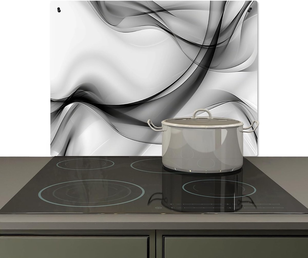 Spatscherm Keuken 59x77 cm Kookplaat Achterwand Beschermer Muur Spatwand Fornuis Aluminium Hittebestendig - Zwart - Wit - Grijs - Abstract