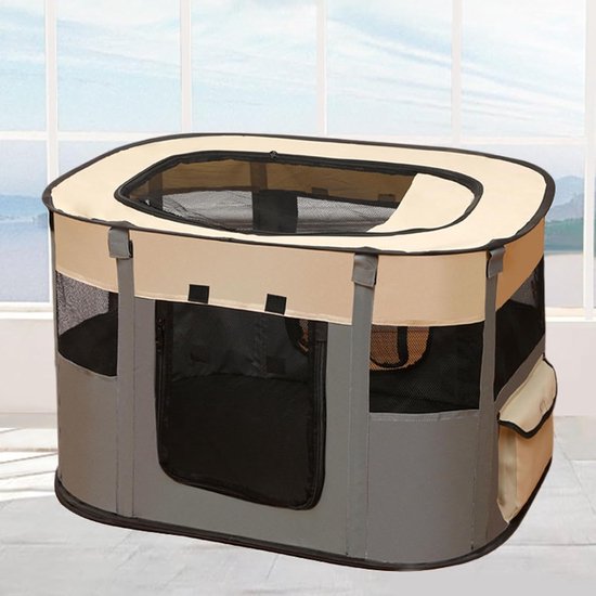 Huisdier Tent - Kattenverblijf - Binnen en Buiten - Ventilatie en Opvouwbaar - 70x55x40cm - Grijs — afbeelding 2
