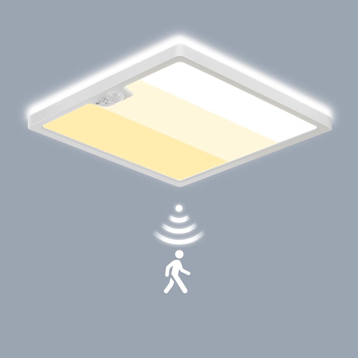 LED-plafondlamp met bewegingssensor, 18W 2000LM PIR-sensor, instelbare kleurtemperatuur 3000K/4000K/6500K, sensorlamp voor badkamer, garage, trappenhuis, kelder, hal, balkon, entree 22*22*2,5cm