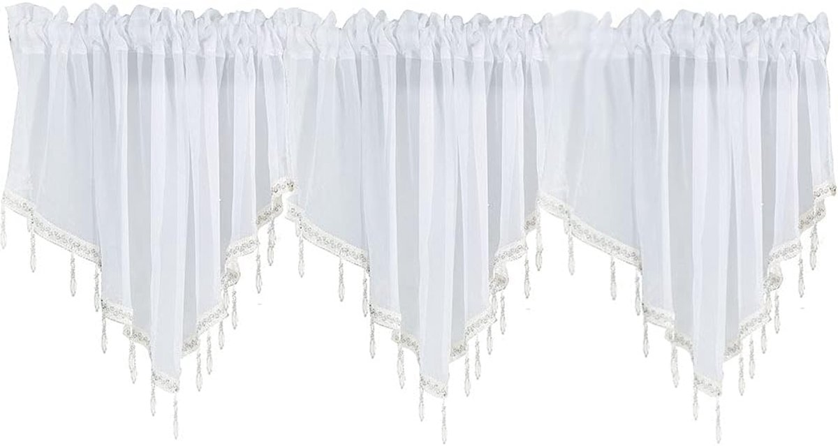 3 panelen wit gemalen textuur pure voile kralen staaf zak gordijn valance 130 x 60cm