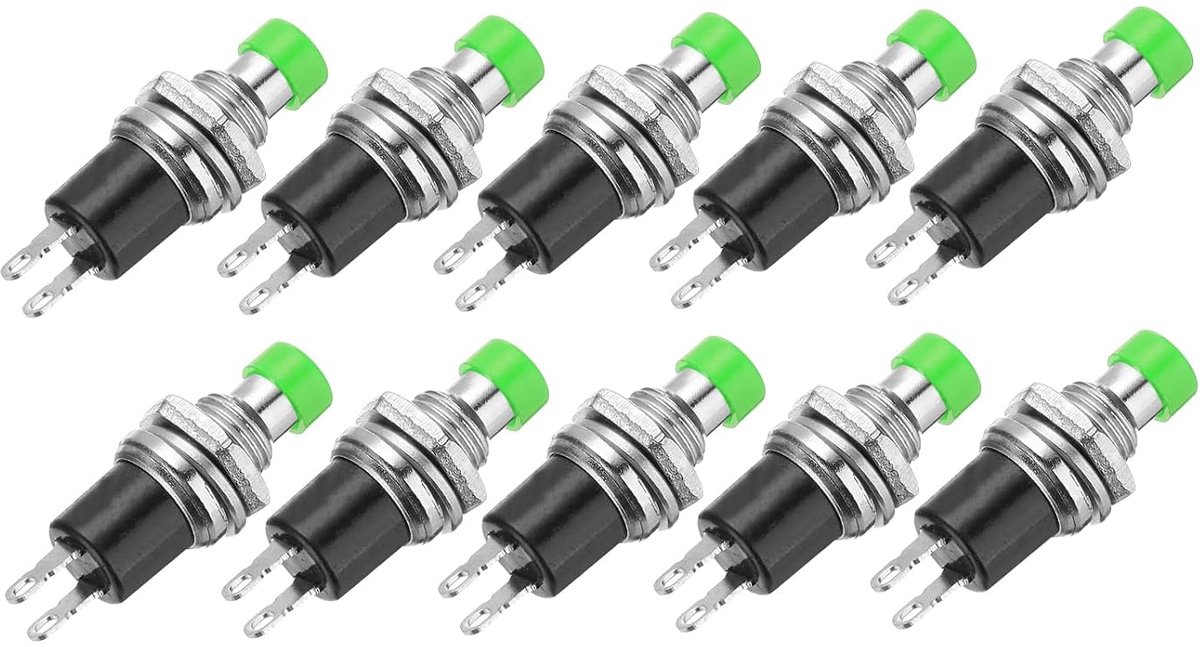 10 stuks 1A 250V AC 7mm Mini Momentary drukknop SPST NO groene schakelaar met soldeervlag voor elektronische apparaten
