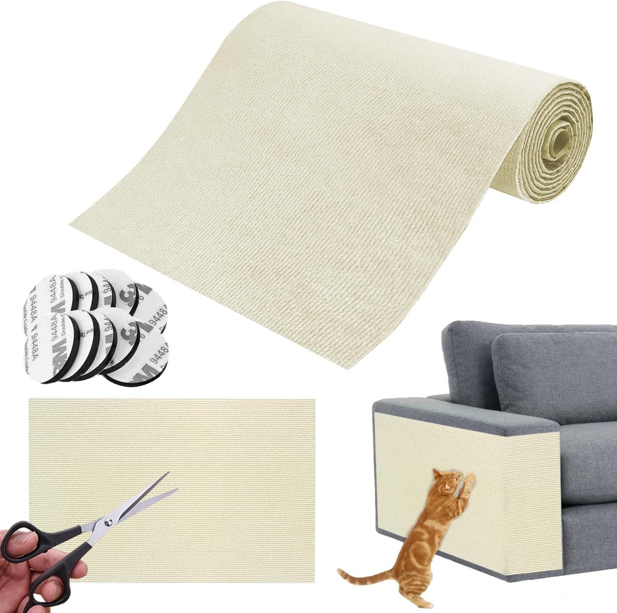 Krabmat zelfklevend, krabmat voor katten, 200 x 40 cm, doe-het-zelf krabplank, krasbescherming voor bank, meubels, deur en muur, herbruikbaar