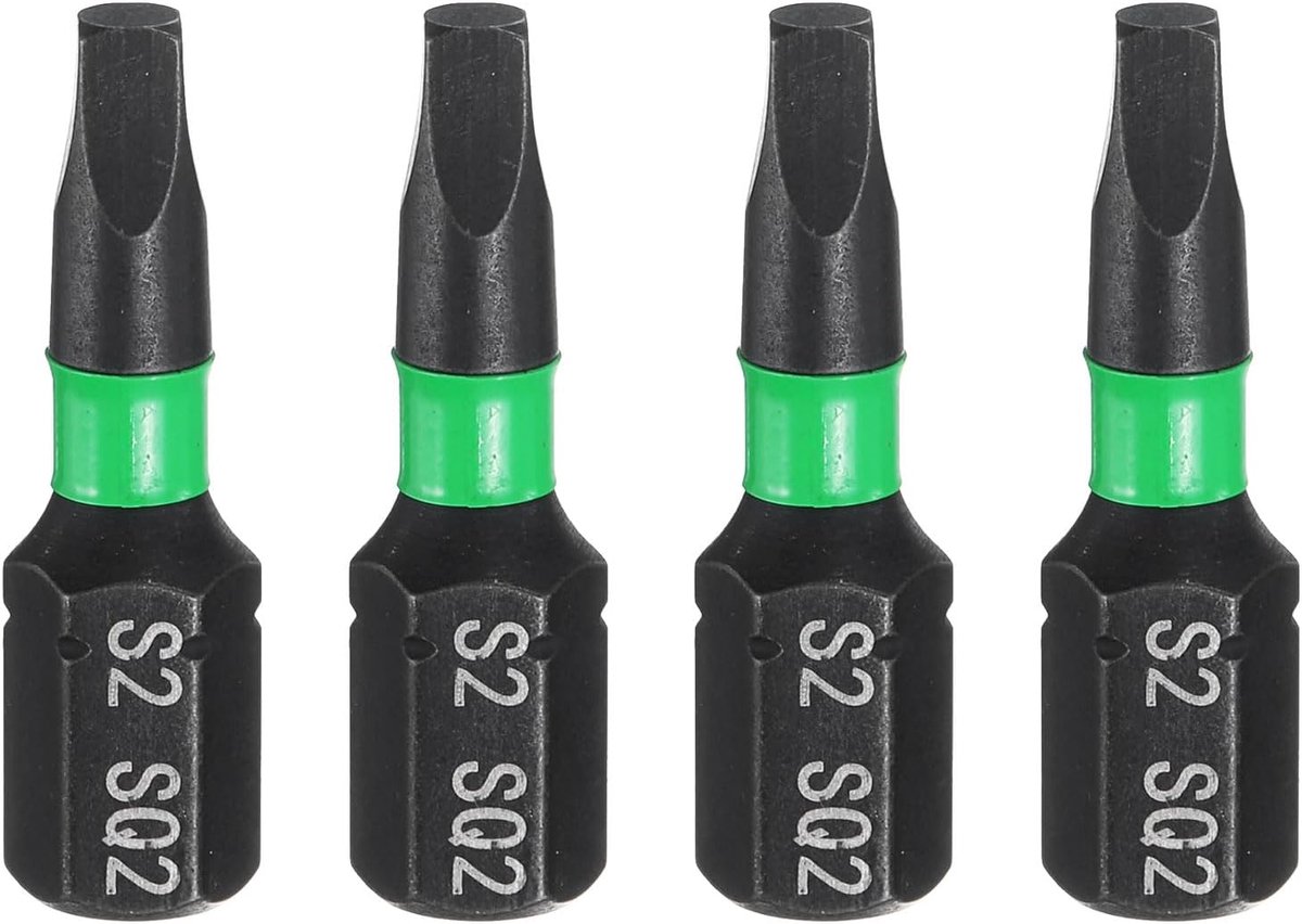 4 stuks SQ2 schroevendraaierbits, vierkant, 1/4 inch zeskantschacht 25 mm/1 inch lengte, 4 bits voor magnetische zeskantschroevendraaier van staal S2 voor industriële elektrische boormachine