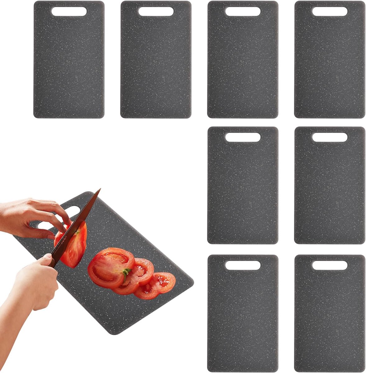 8 stuks ontbijtplankjes van kunststof: 25 x 15 cm, BPA-vrije plastic broodplank met ophanggat, antislip, vaatwasmachinebestendig, kleine snijplank voor fruit en groenten