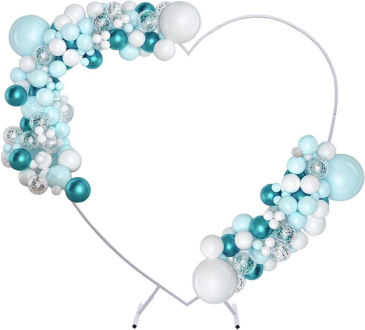 Witte hartvormige ballonboog bruiloft boog metalen ring bruiloft boog frame cirkel achtergrond standaard, voor feesten, fotografie, bruiloften, ceremonie evenementen, decoratie, 2,1 m