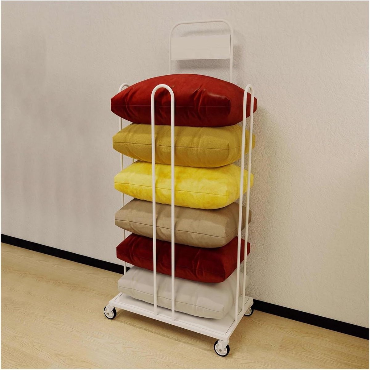 Kussen Opbergrek - Dekenhouder Display - Ruimte Organiseren - Met Remwielen - 80x46x165cm - Zwart