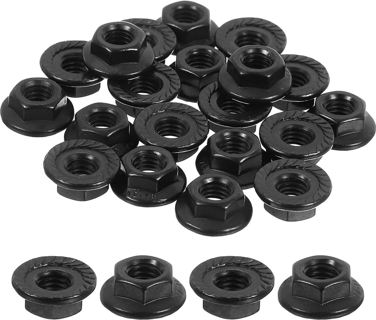 M5 x 0,8 mm zelfborgende zeskantmoeren, geribbeld, 50 stuks, metrisch, antislip, 304 roestvrij staal, volledige schroefdraad, gepolijst, zwart
