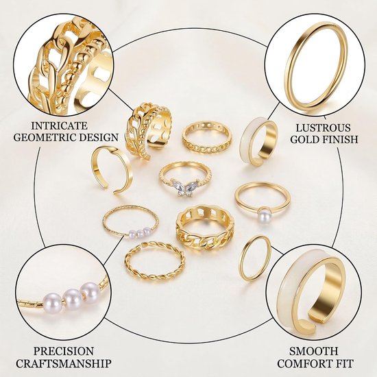 Ringen, roestvrij staal, open, verstelbaar, golfring, knuffel, hand, vinger, retro, vintage, verstelbaar, stapelbaar, set, open, goud — afbeelding 4
