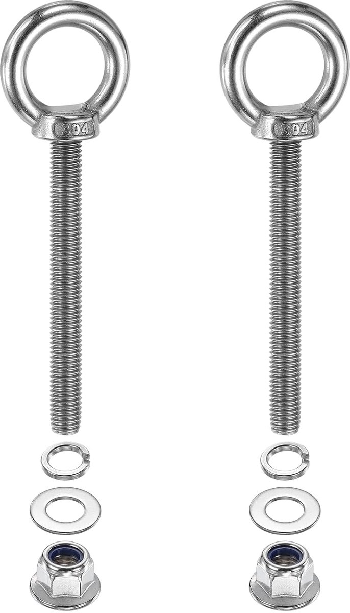 Ringbout M10 x 90 mm met schouder 2 stuks 304 roestvrij staal hefring met flensmoer veer en platte sluitring voor bevestigingsriemen binnen buiten