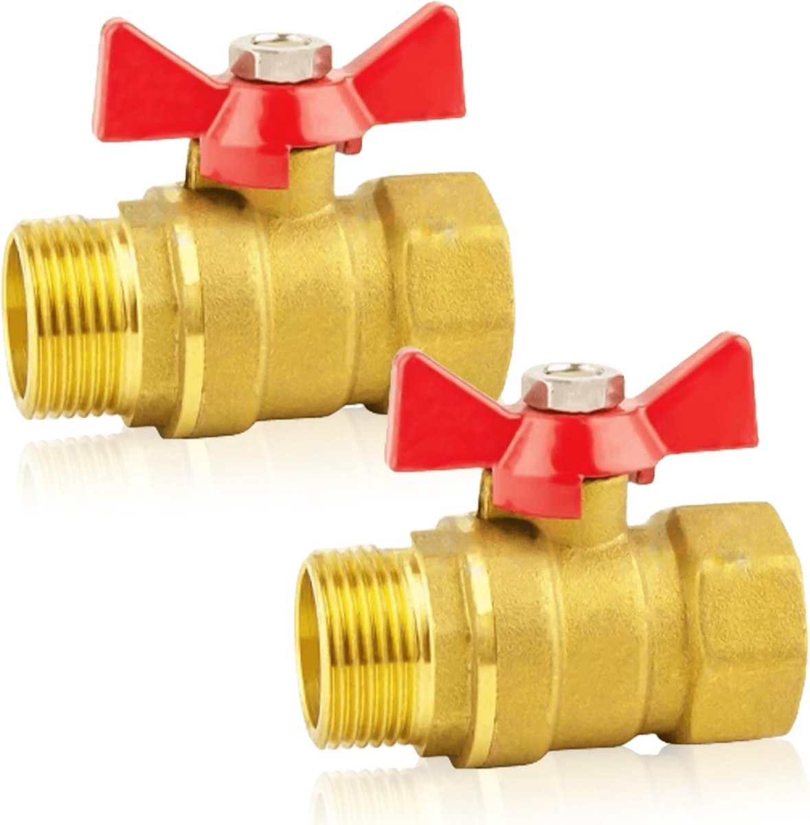 2 stuks messing kogelkraan 3/4 inch met vleugelgreep, messing kogelkraan met rode vleugelgreep 3/4 inch IG/AG buitendraad/binnendraad, volledige doorgang DN20 PN16 voor waterleidingen/kraan