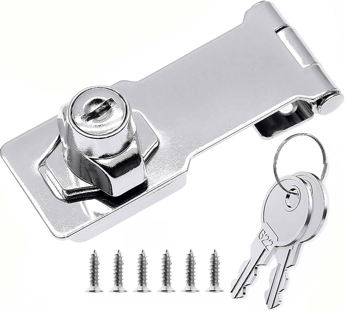 Lock met sleutels, hangslot schuur poort grendel deur bout slot haken lade kast draaiknop vergrendeling grendel vergrendeling kast grendel grendel deursloten zilver 10,5 cm