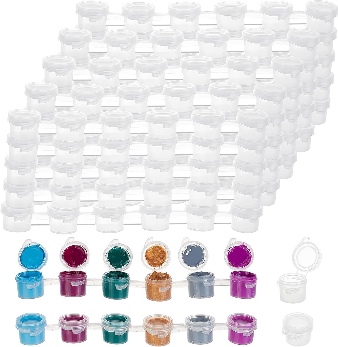 25 stuks 3 ml 6 dozen kunststof lege verfnappen, verfdoos, kunstschoolbenodigdheden, doorzichtig, 16,8 x 5,8 x 1,5 cm