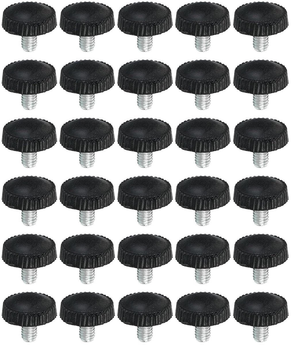 Gekartelde duimschroeven, 30 stuks mannelijke ronde schroefdraad klem schroeven knoppen hand handvat bouten montage bevestigingsmiddelen voor verlichting meubels hardware zwart