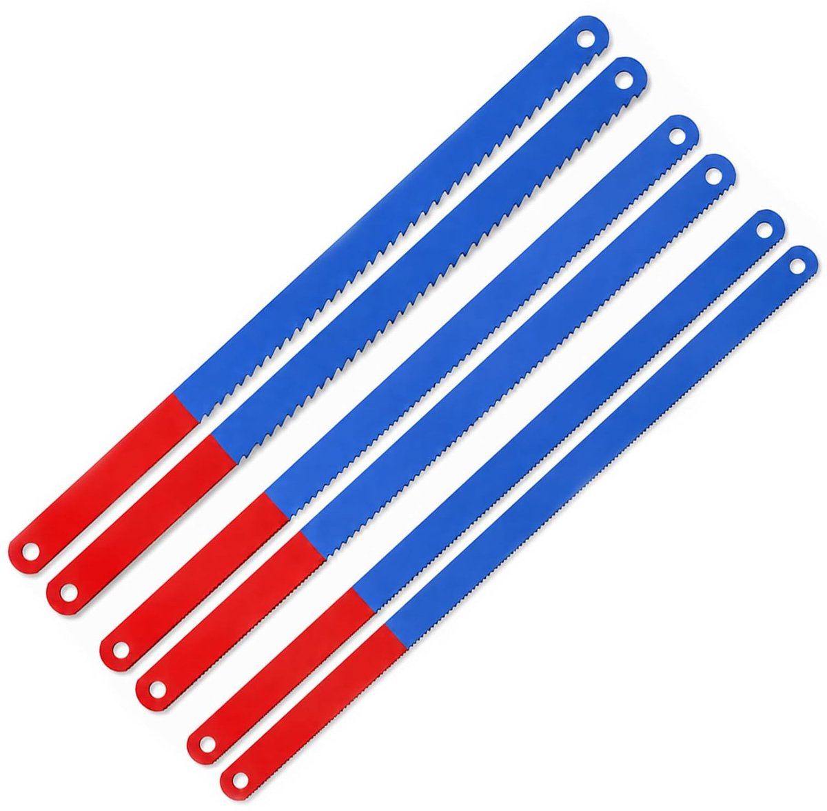 Set van 6 tweekleurige zaagbladen, blauw en rood, 14T, 18T en 24T, verkrijgbaar in drie maten, metaalzaagblad, metaalzaagblad, voor metaalzaag, metaalzaag, staal en roestvrij staal