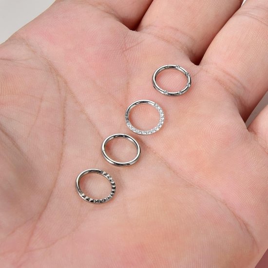 4 stuks 16 g septum-piercing G23 titanium scharnier-segment-clicker goud/titanium daith piercing ring helix conch tragus 6 mm 8 mm 10 mm — afbeelding 3