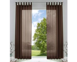 Set van 2 gordijnen, transparant, voor woonkamer, voile, lusgordijn met loodband, H x B 225 x 140 cm, bruin, 61000CN