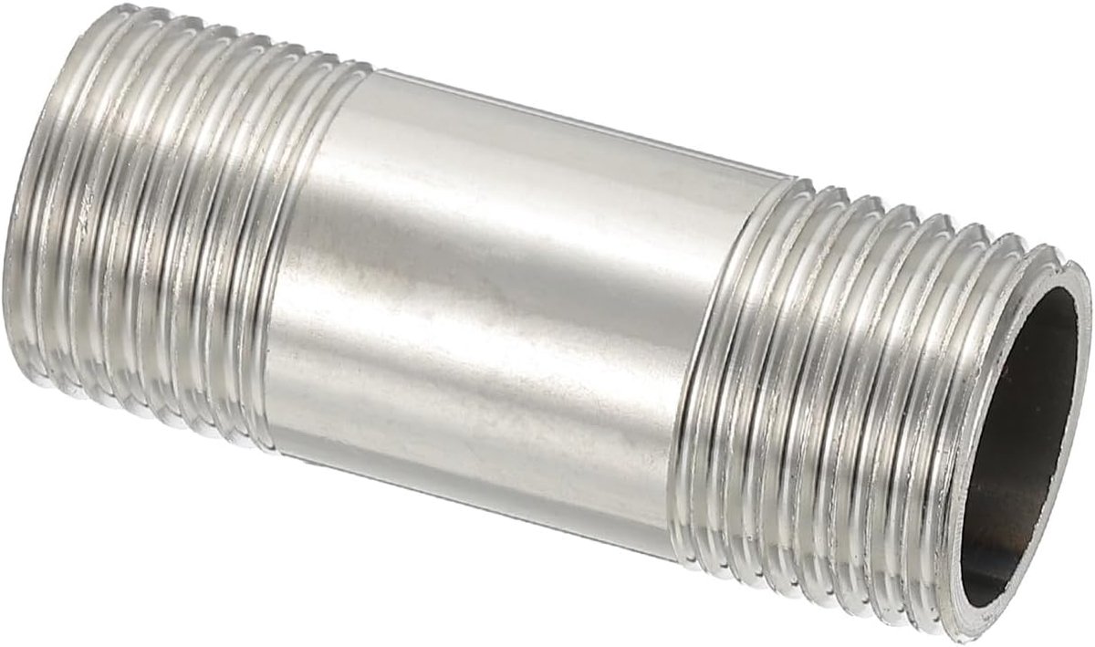 304 roestvrij stalen pijpmontage, 1 pak 1/2" BSP mannelijk x 1/2" BSP mannelijke schroefdraad 2 "lengte gegoten pijp voor verlenging van leidingen, zilver