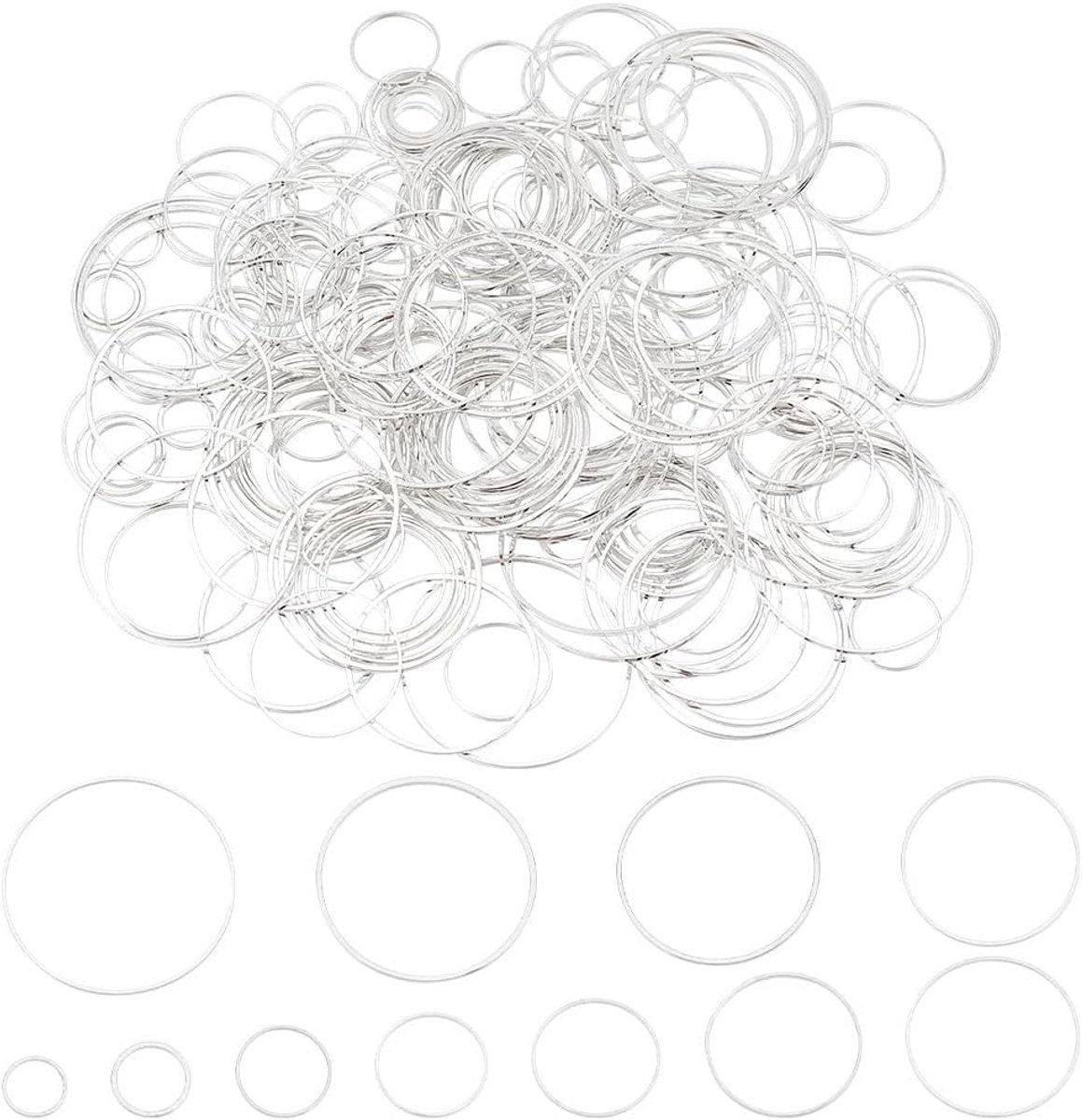 PandaHall 220 stuks messing ronde schakelringen, 11 maat zilveren kralen hoepel oorbellen bezel bedels connectoren sieraden verbindingsringen voor oorbellen armbanden kettingen sieraden