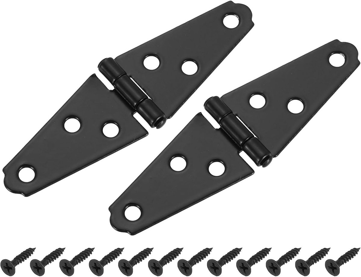 Scharnieren, 5 cm, schuurdeurscharnieren, zware belasting, T-scharnieren met schroeven, voor houten hekken, tuindeuren, schuurpoorten, zwart