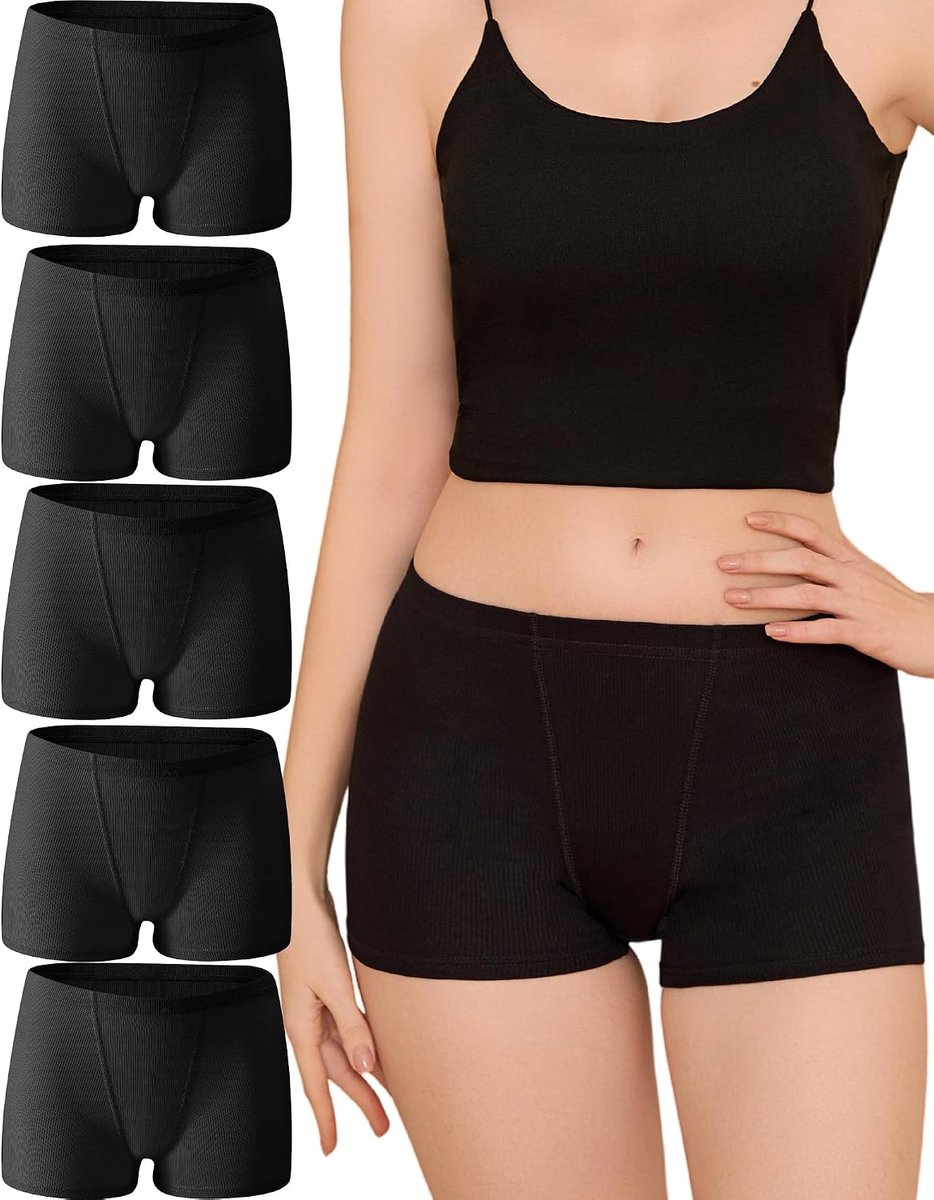 OF ME Set van 5 boxershorts voor dames, lage taille, elastisch, geribbeld, katoen, ademend, zacht, hipster, onderbroek voor jurken, multipack, S-XL