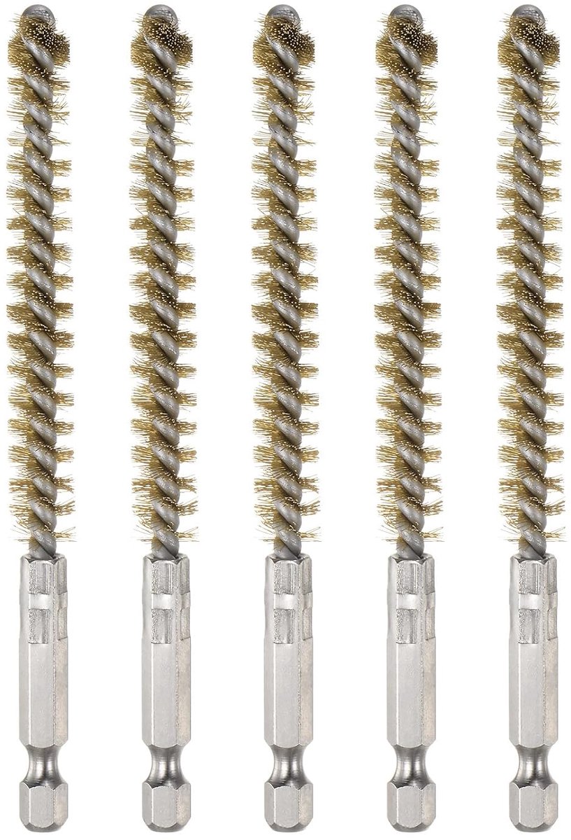 5 stuks messing gatenborstel, 9 mm, diameter gevlochten, buisborstel, handvat, zeskantige schacht, 1/4 inch voor buizen, deuren, lagers