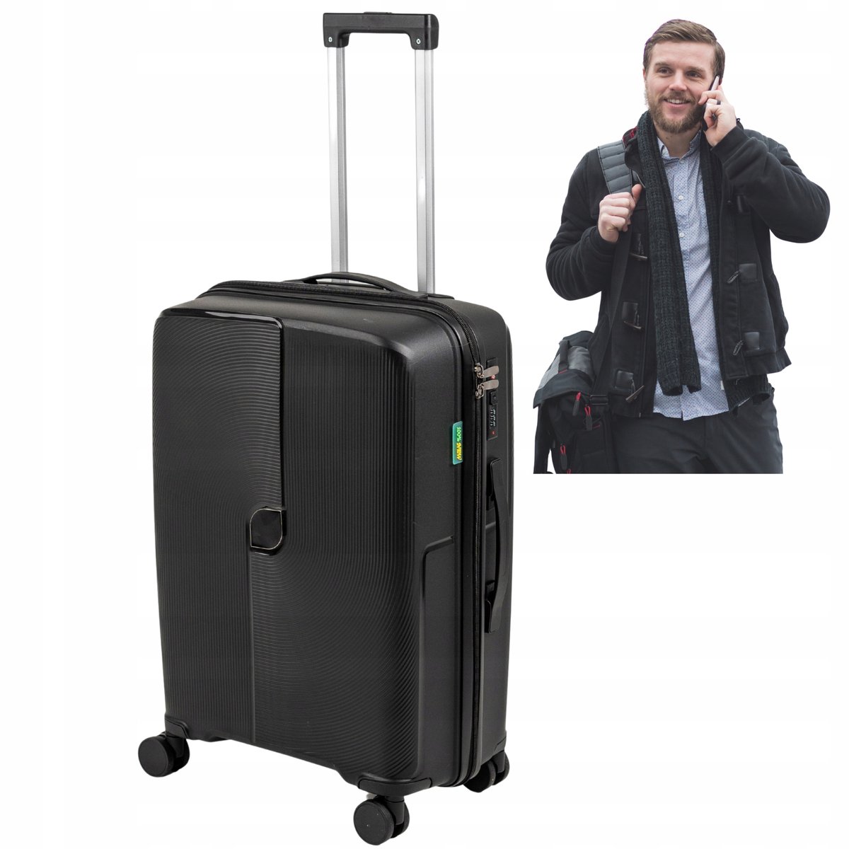 Zwarte Middelgrote Koffer 68cm - Harde PP Reisbagage met 4 Zwenkwielen