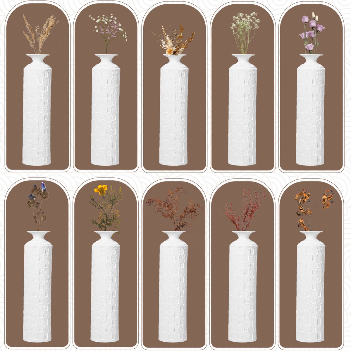 DESMIU Vaas – Handgemaakt 3 Delig Set – 50 65 85 Cm – Metaal – Wit – Voor Woonkamer Hal En Entree – Reliëf Textuur
