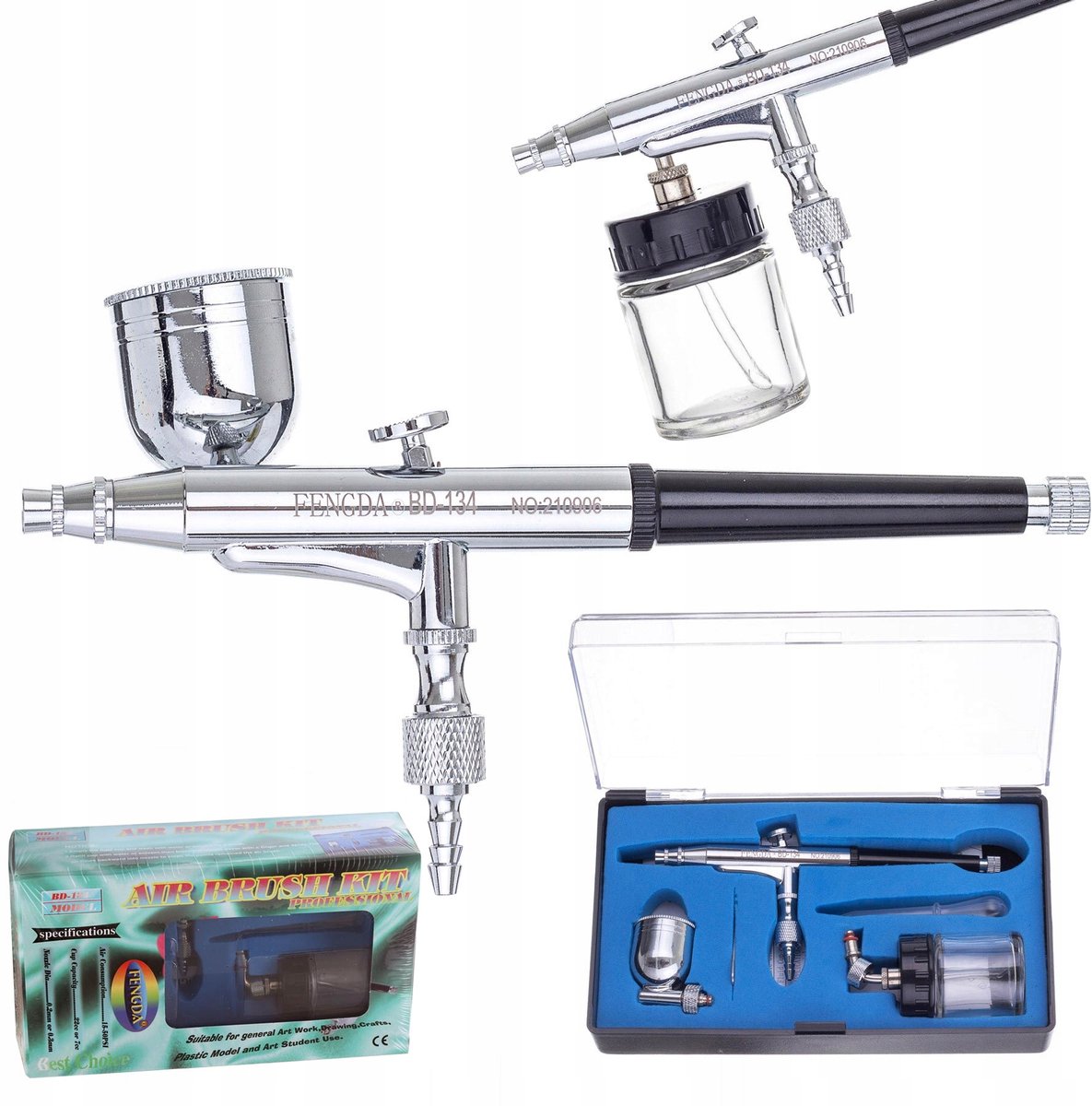 Dubbele Actie Airbrush met 0,3 mm Mondstuk en Draaibare Tanks