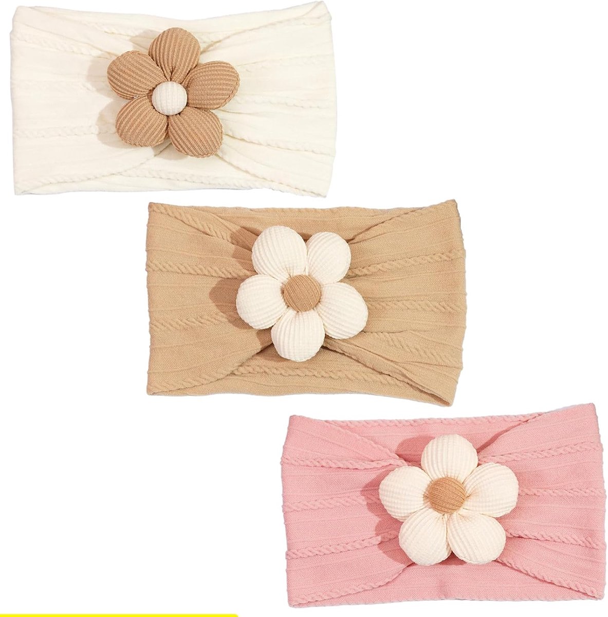 Baby Flower Headband, Nylon Headbands, Soft Headbands, Baby Accessories for Newborn, Toddlers, Pack of 3 - ShopVlot