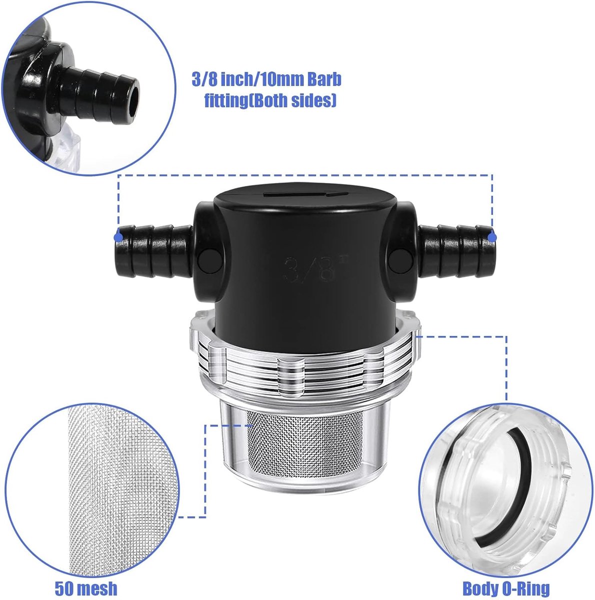 Waterpompfilter 3/8 Inch - RVS 50 Mesh - Transparant ontwerp - Eenvoudig schoon te maken - SnelShoppen